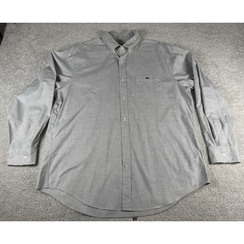 Vineyard Vines Light Gray White Check Classic Fit Tucker Long Sleeve Shirt
